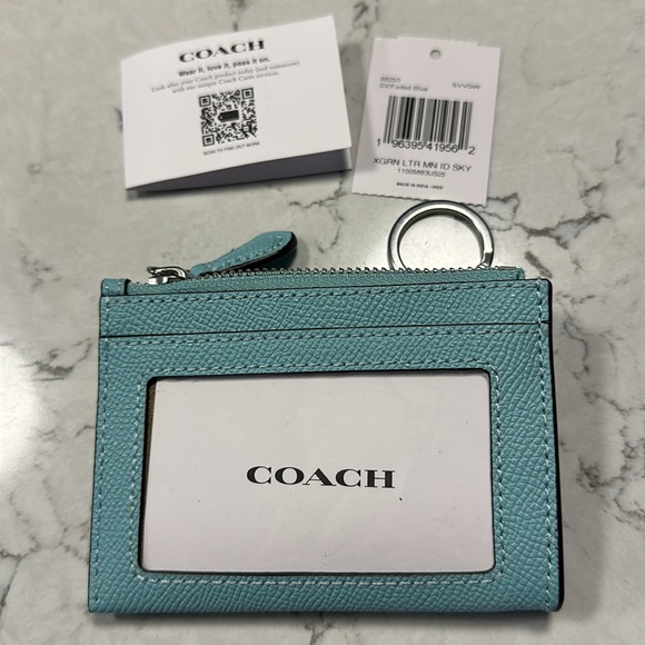 NWT Coach F 88250 Mini Skinny ID Sky Case Faded Blue Leather - Picture 3 of 4